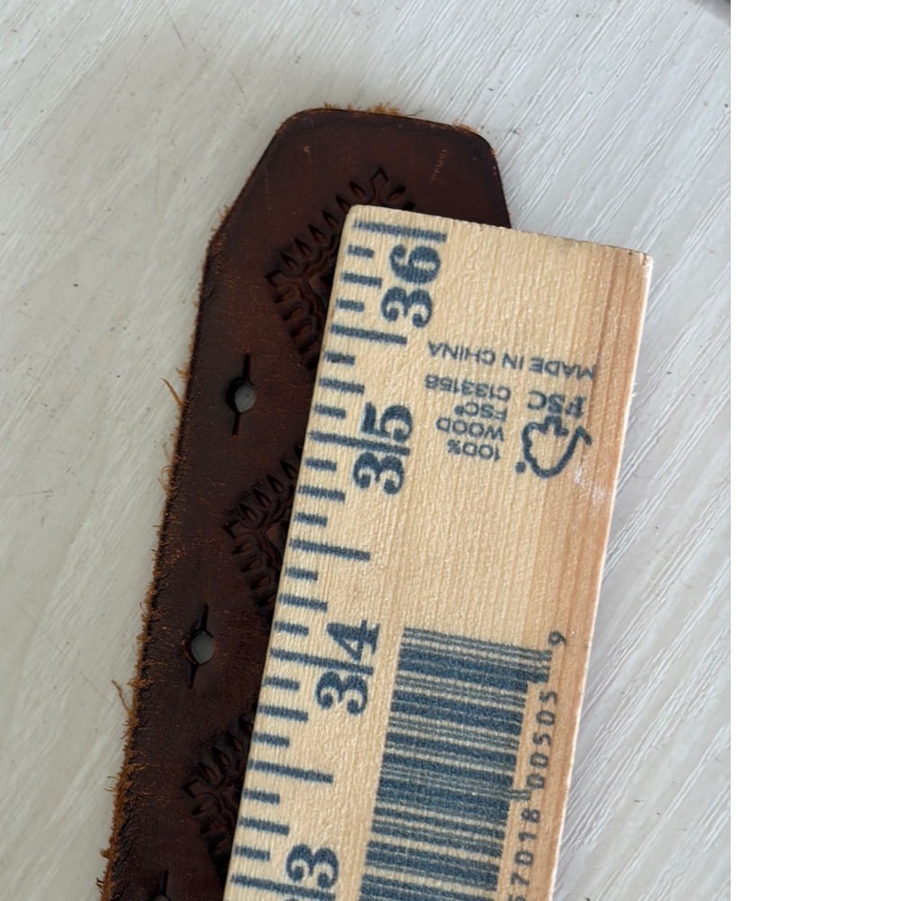 Fossil Brown Leather Belt Geometric Diamond Cutout Southwestern Womens 36 in - Picture 4 of 7